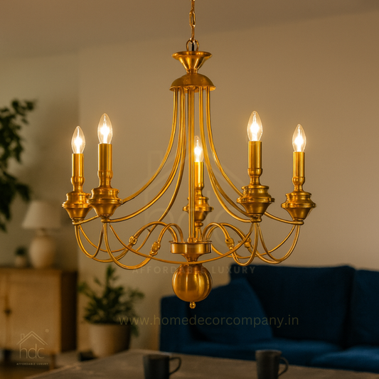 Hdc 6 Light Gold Metal Italian Chandelier Ceiling Lights Hanging - Warm White