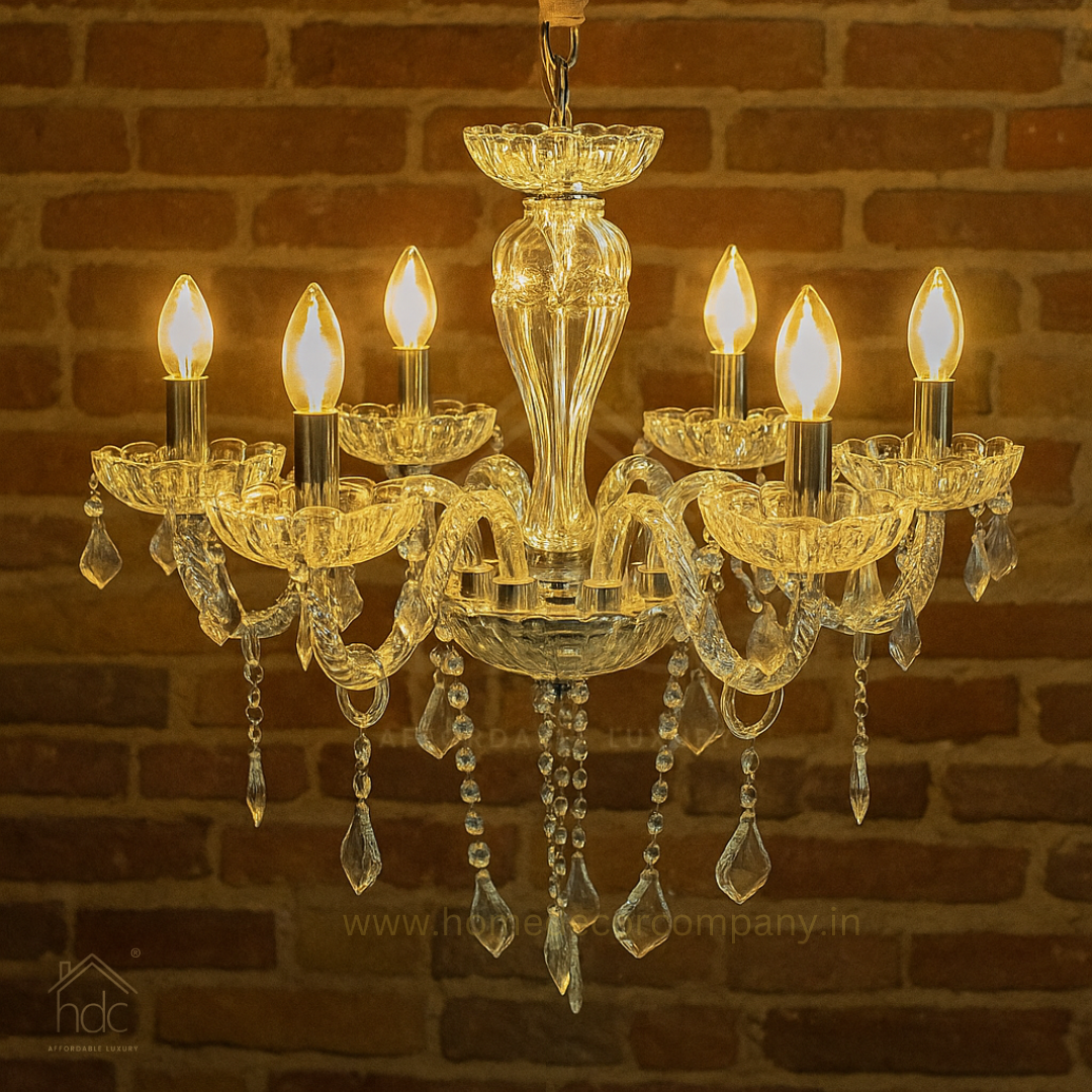 HDC  6-Light Clear Glass  Crystal Radiance Italian Chandelier
