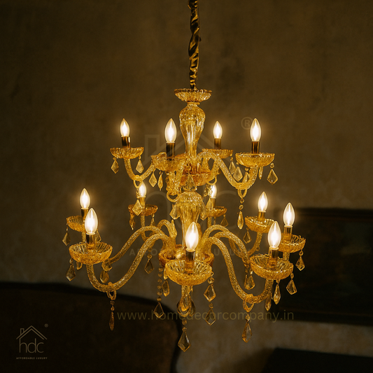 HDC  12-Light Imperial Amber Glow Royal Glass Italian Chandelier For Living Room