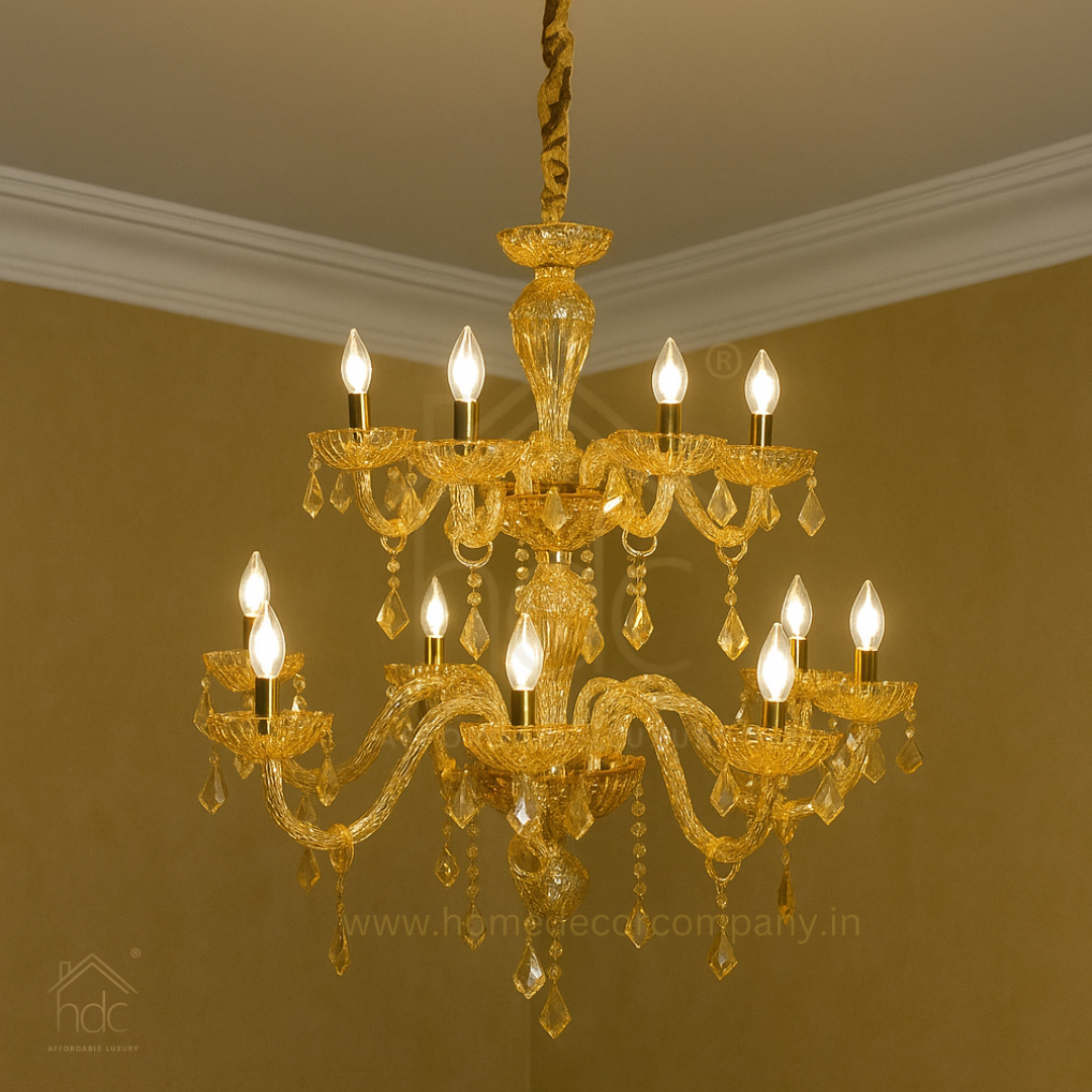 HDC  12-Light Imperial Amber Glow Royal Glass Italian Chandelier For Living Room
