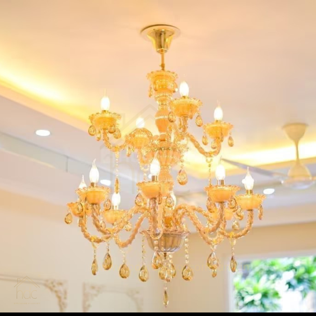HDC 12-Light Glass Royal Grandeur Crystal Chandelier For Living Room