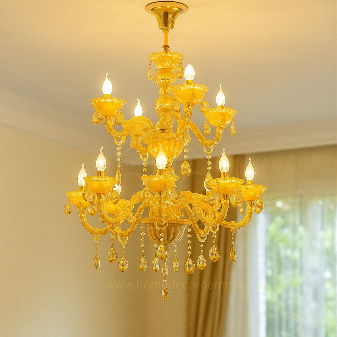 HDC 12-Light Glass Royal Grandeur Crystal Chandelier For Living Room