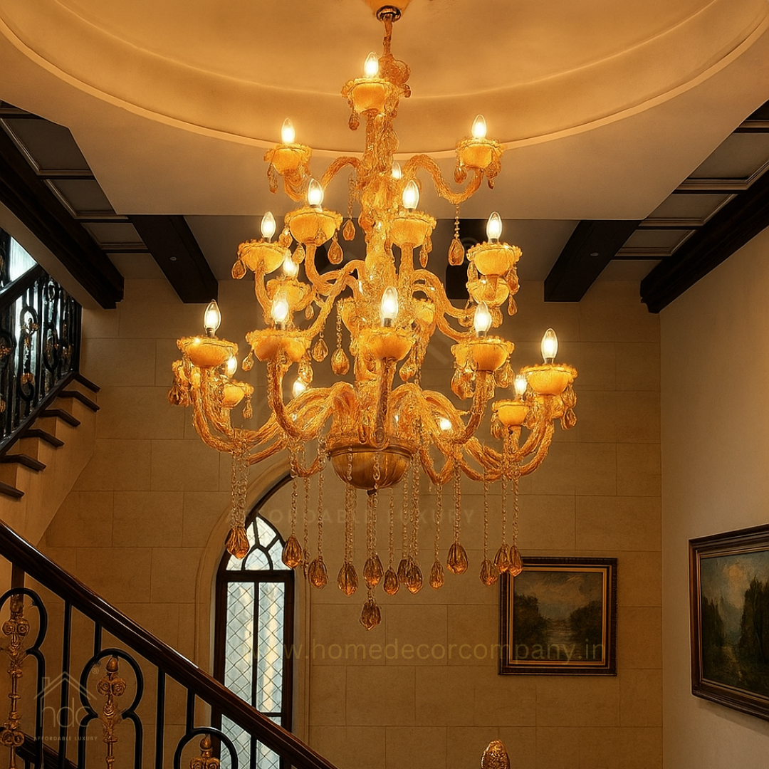 HDC 24 Lights Majestic Amber Grandeur Glass Italian Chandelier For Living Room