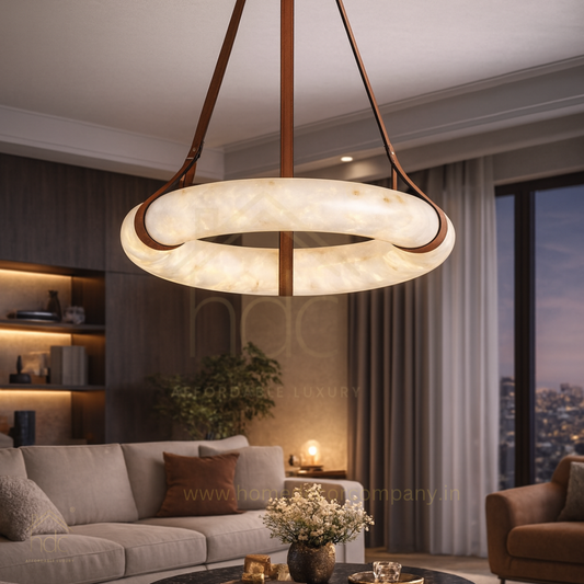 Hdc Modern Circular Imitated Marble Pendant Light Luxury Alabaster Ring Chandelier Designer LED Hanging Light for Living Room & Dining Area