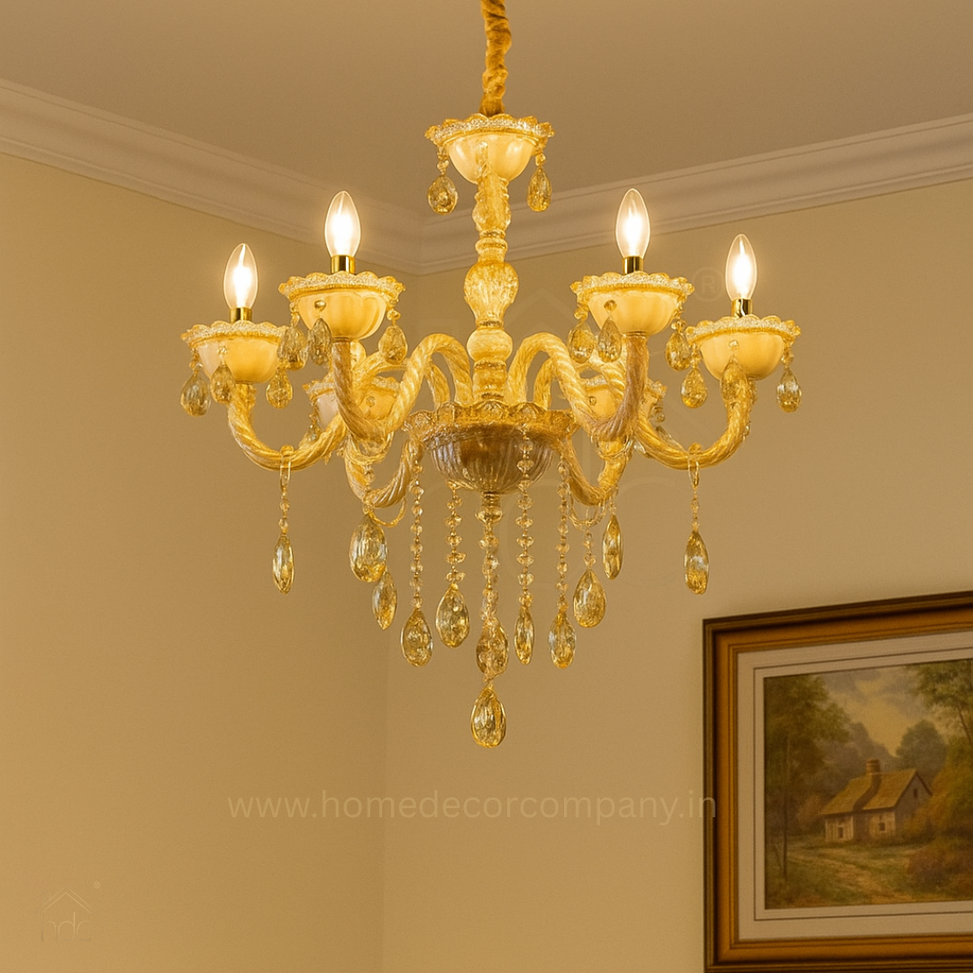 HDC 8 Lights Crystal Royale Amber Glass Italian Chandelier For Living Room