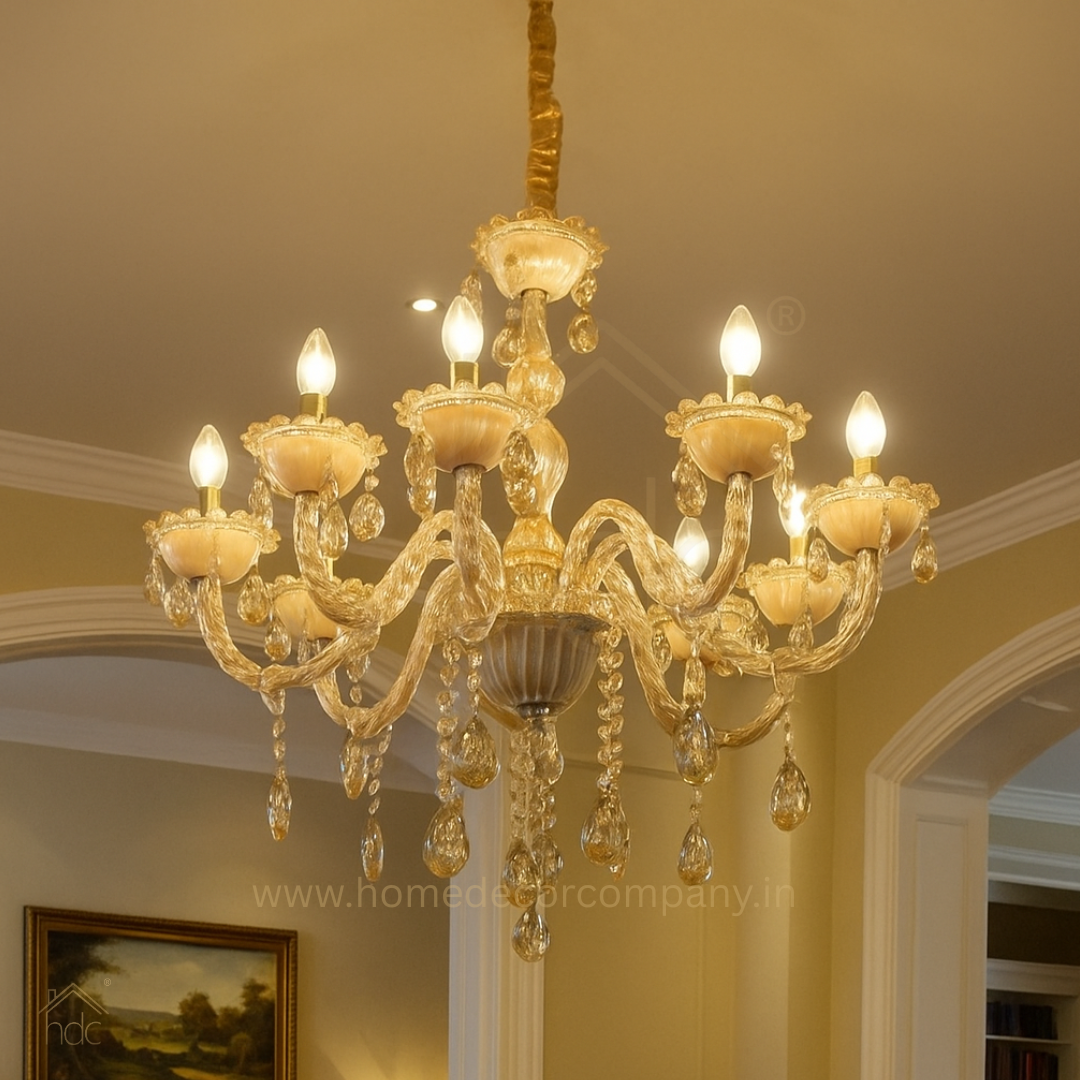 HDC 8 Lights Crystal Royale Amber Glass Italian Chandelier For Living Room