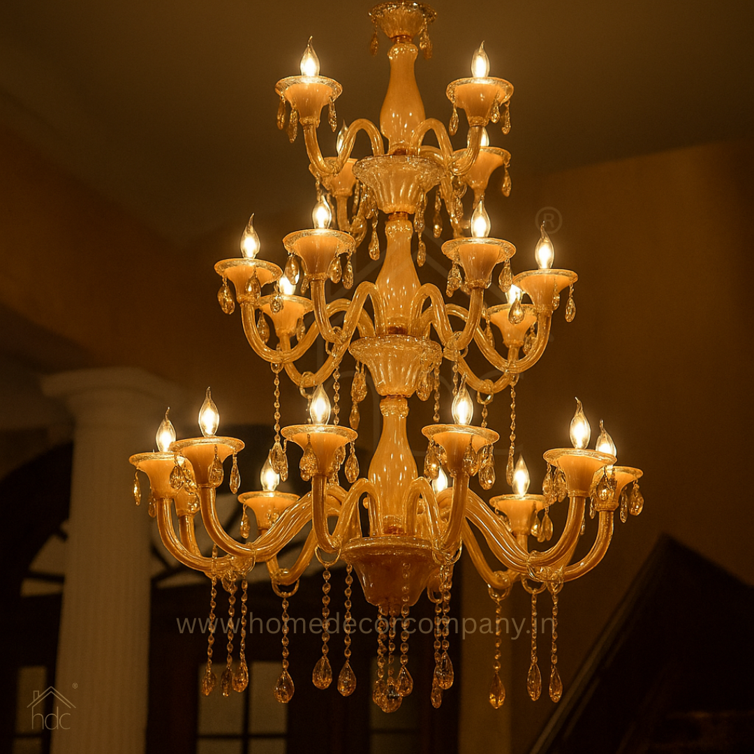 HDC 24 Lights Grand Imperial Amber Glass Italian Chandelier For Living Room