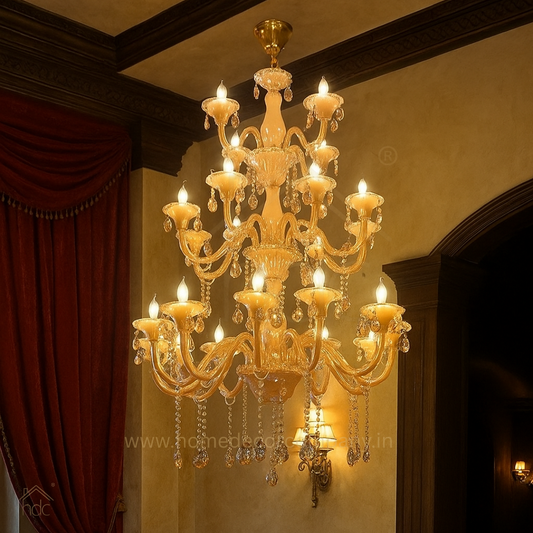 HDC 24 Lights Grand Imperial Amber Glass Italian Chandelier For Living Room