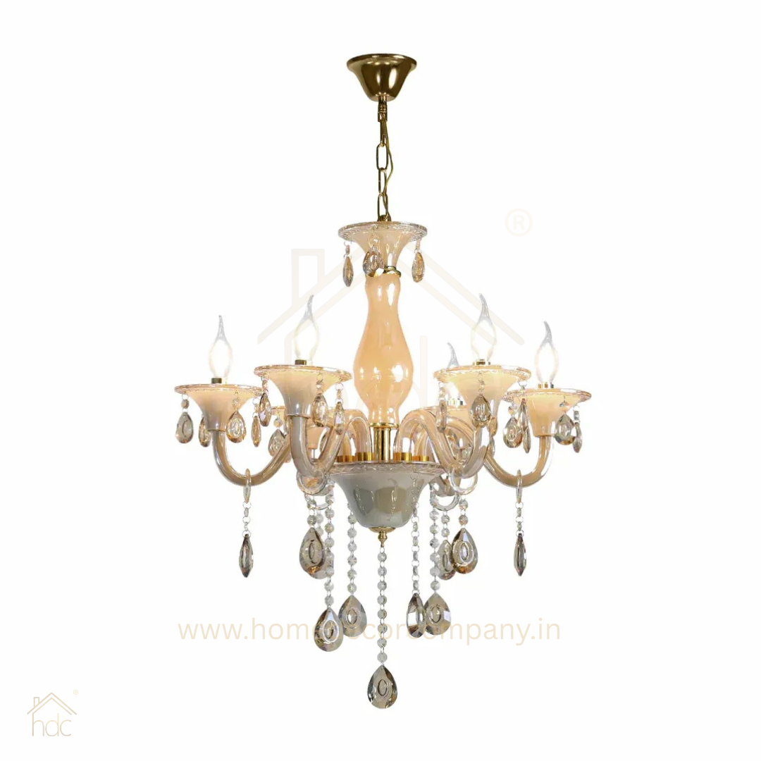 HDC 6 Lights Luminous Pearl Glass Italian Chandelier For Living Room