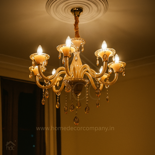 HDC 8 Lights Classic Amber Glass Italian Chandelier For Living Room
