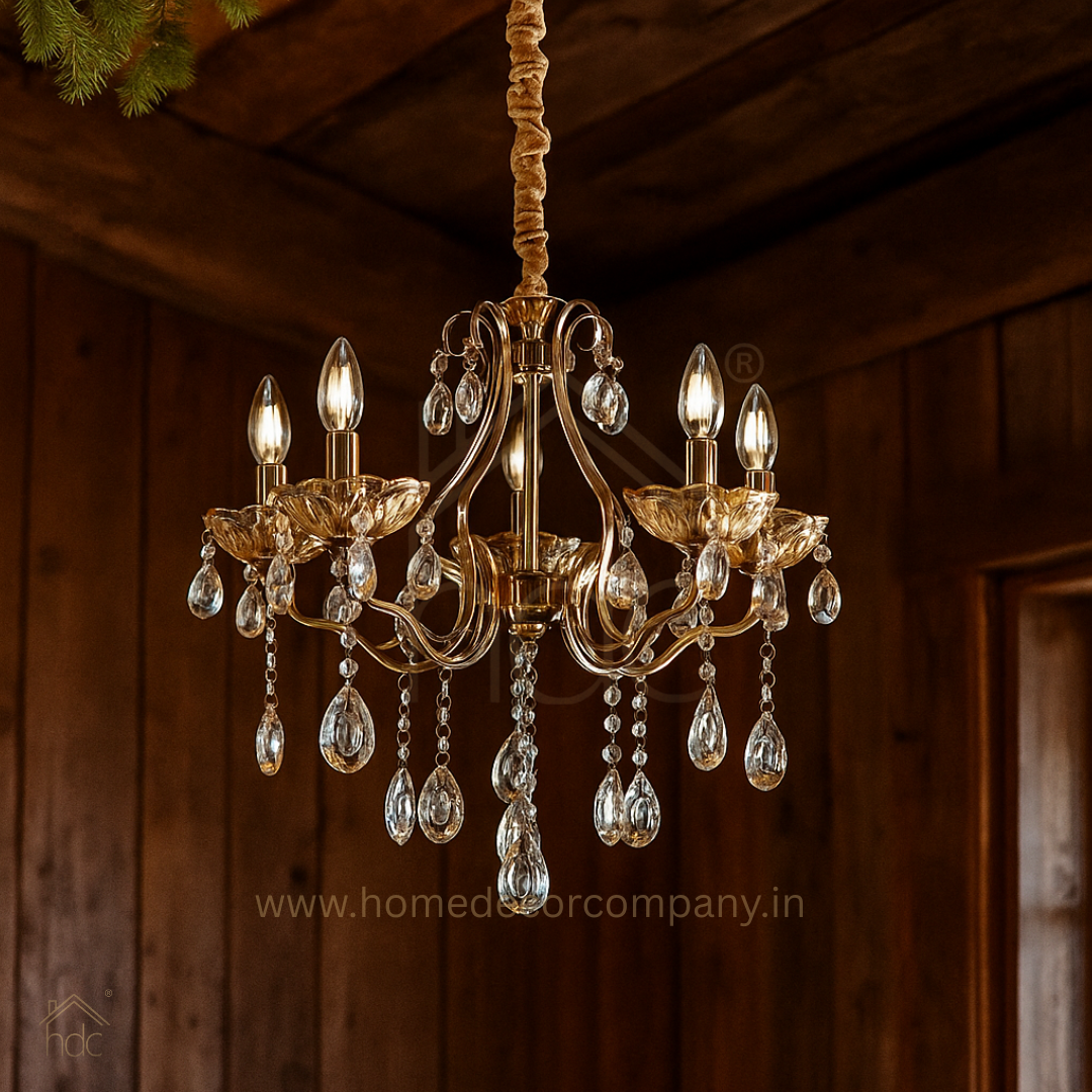 HDC 5 Lights Imperial Luxe Crystal-Draped Metal Italian Chandelier For Living Room