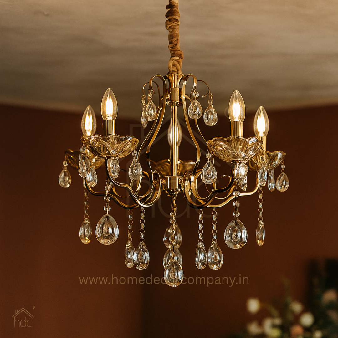 HDC 5 Lights Imperial Luxe Crystal-Draped Metal Italian Chandelier For Living Room