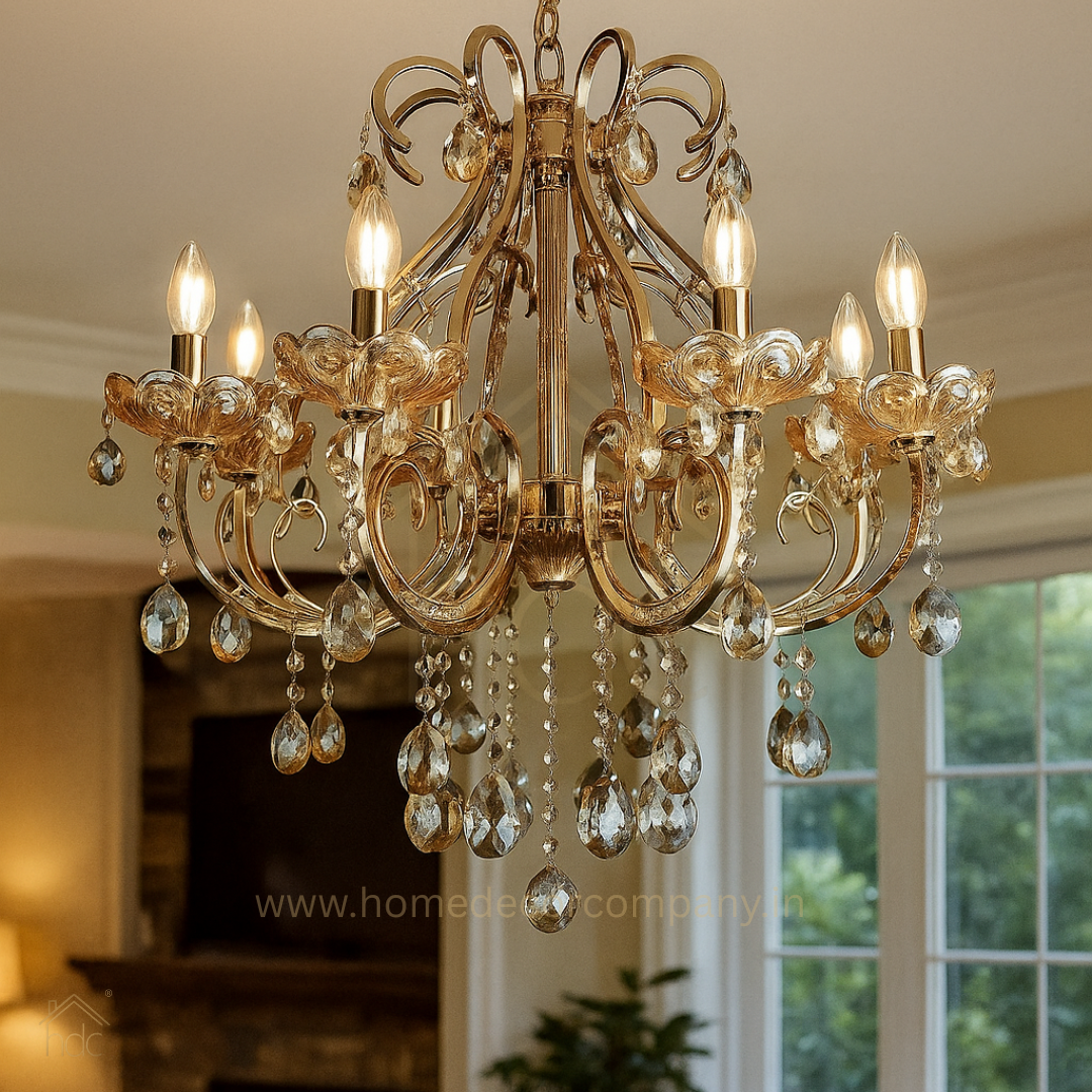 HDC 5 Lights Regal Crystal Cascade Metal Italian Chandelier For Living Room