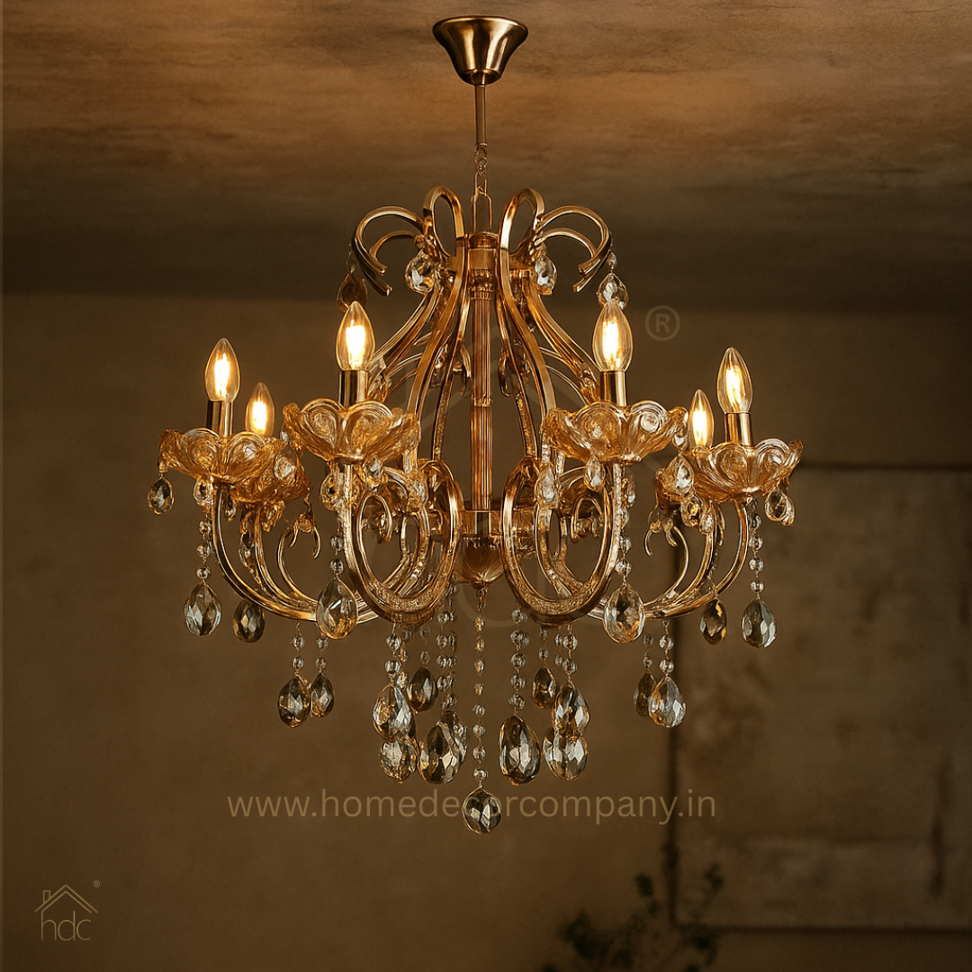 HDC 5 Lights Regal Crystal Cascade Metal Italian Chandelier For Living