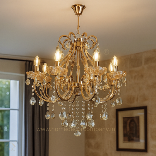 HDC 5 Lights Regal Crystal Cascade Metal Italian Chandelier For Living Room