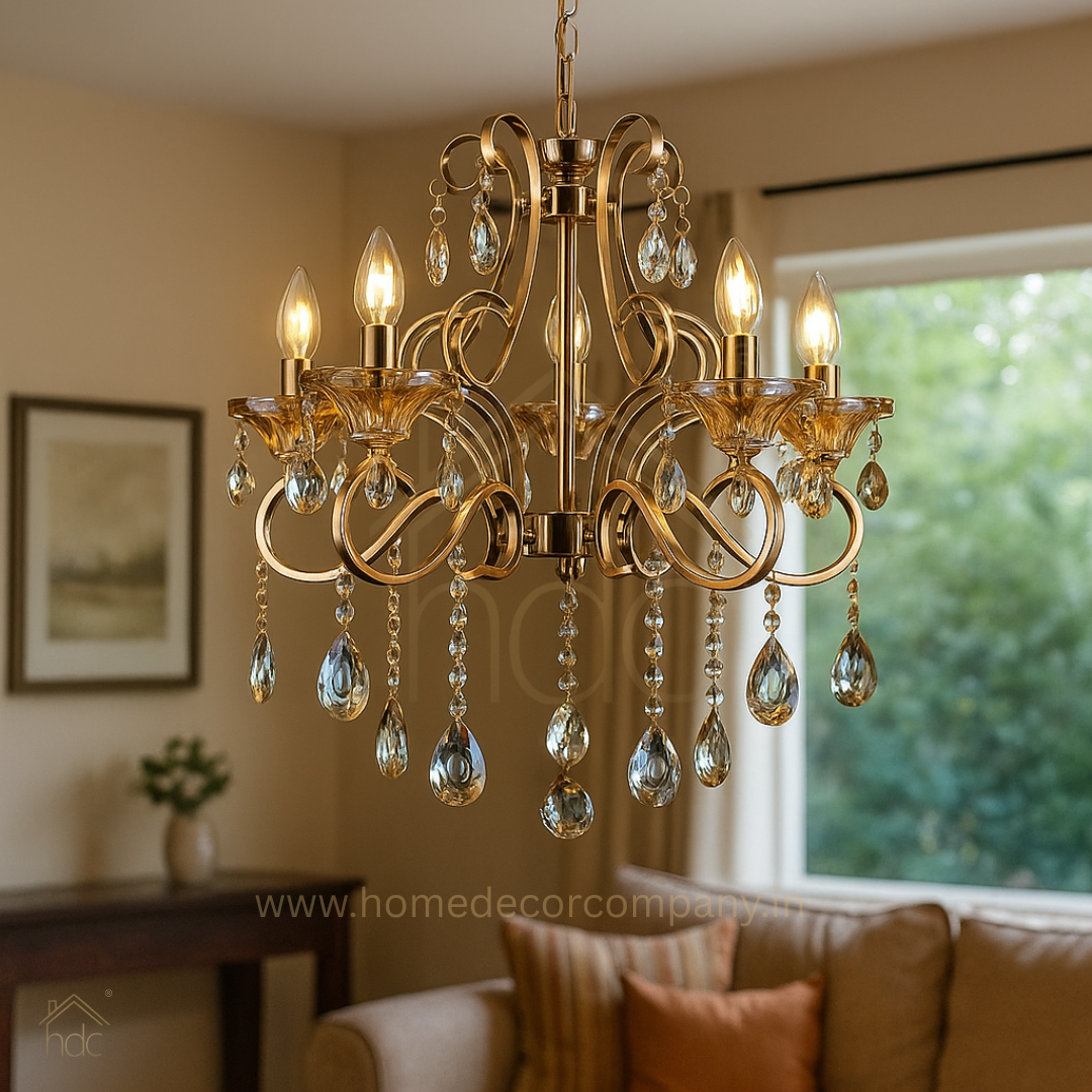 HDC 5 Lights Royal Amber Crystal Drop Italian Chandelier For Living Room