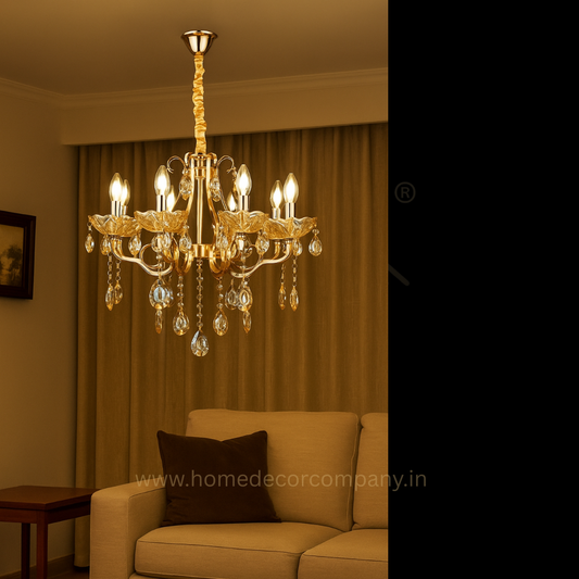 HDC 8 Lights Luxury Crystal Drop Italian Chandelier For Living Room