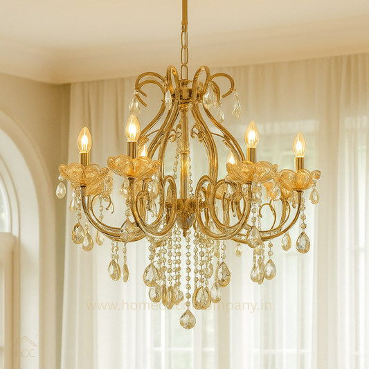 HDC 8 Lights Luxury Crystal Droplet Metal Italian Chandelier For Living Room