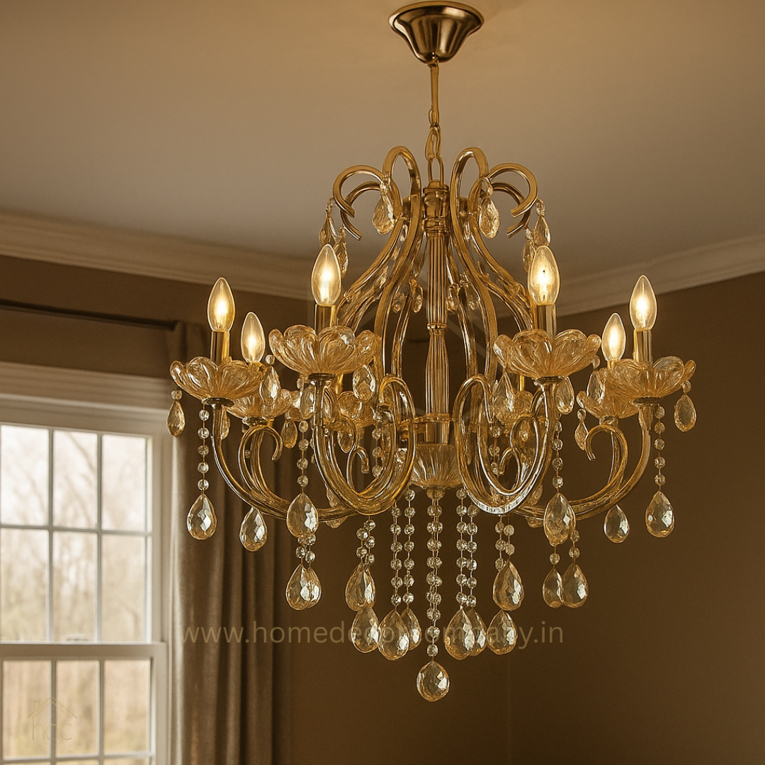 HDC 8 Lights Luxury Crystal Droplet Metal Italian Chandelier For Living Room