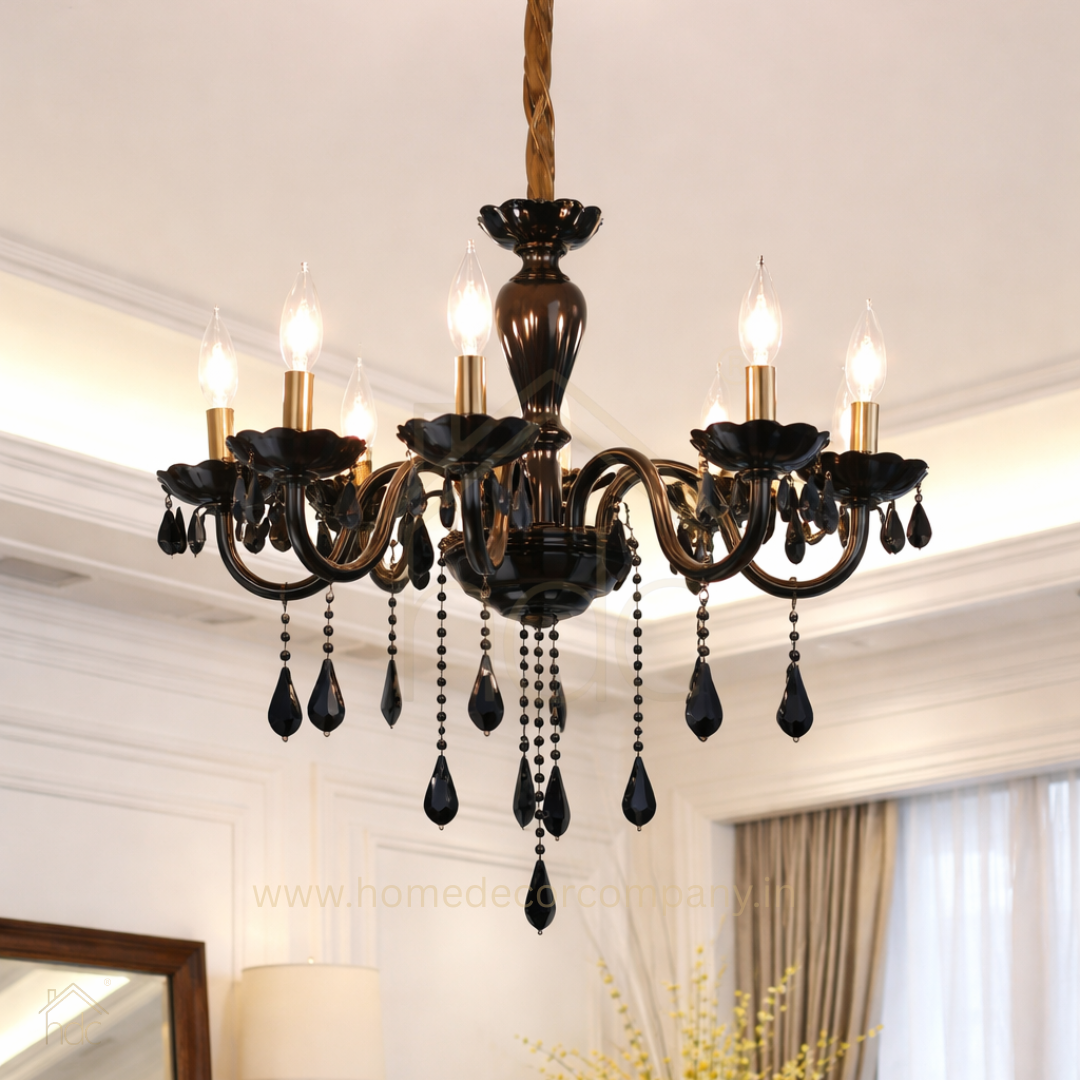 HDC 8-Light Black Noir Grandeur Crystal Glass Italian Chandelier For Living Room
