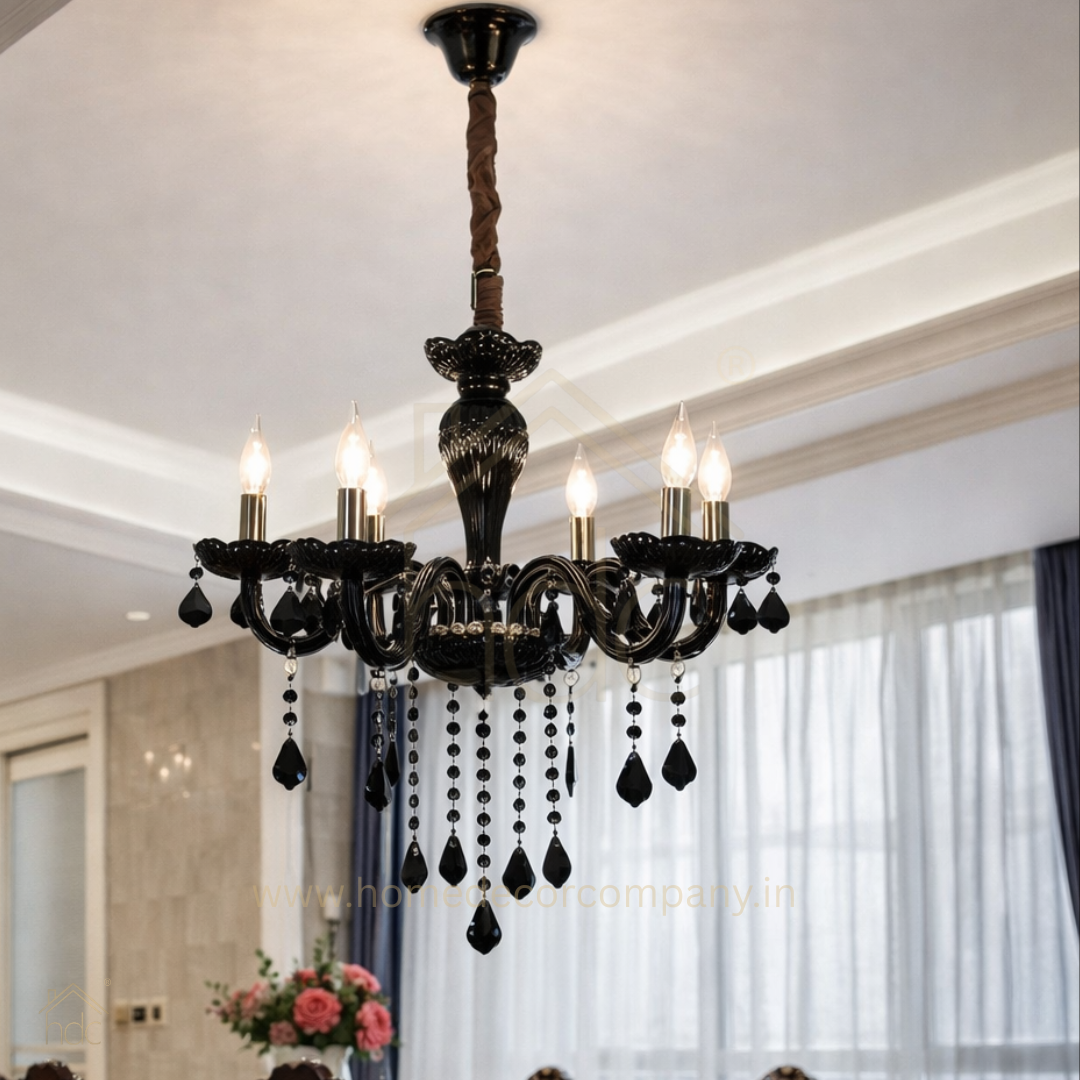 HDC 8-Light Black Noir Grandeur Crystal Glass Italian Chandelier For Living Room