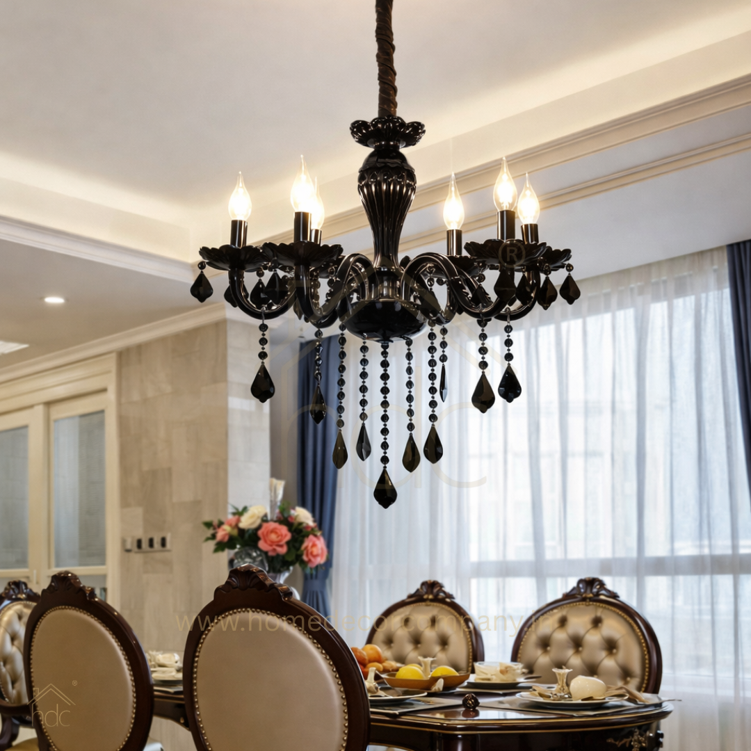 HDC 8-Light Black Noir Grandeur Crystal Glass Italian Chandelier For Living Room