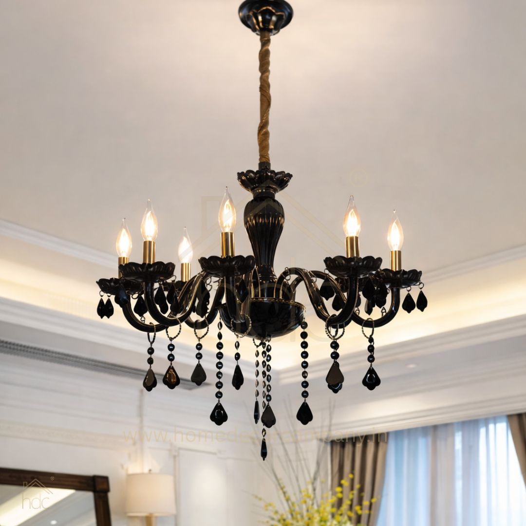 HDC 8-Light Black Noir Grandeur Crystal Glass Italian Chandelier For Living Room