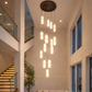HDC Luxury 16-Light Vertical Drop Chandelier with Cylindrical Glass Shades Multi-Pendant Double Height Chandelier For Staircase