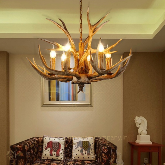 Hdc Handcrafted Antler Style Chandelier Rustic Luxury Horn Design Ceiling Light for Living Room, Dining & Villa Interiors