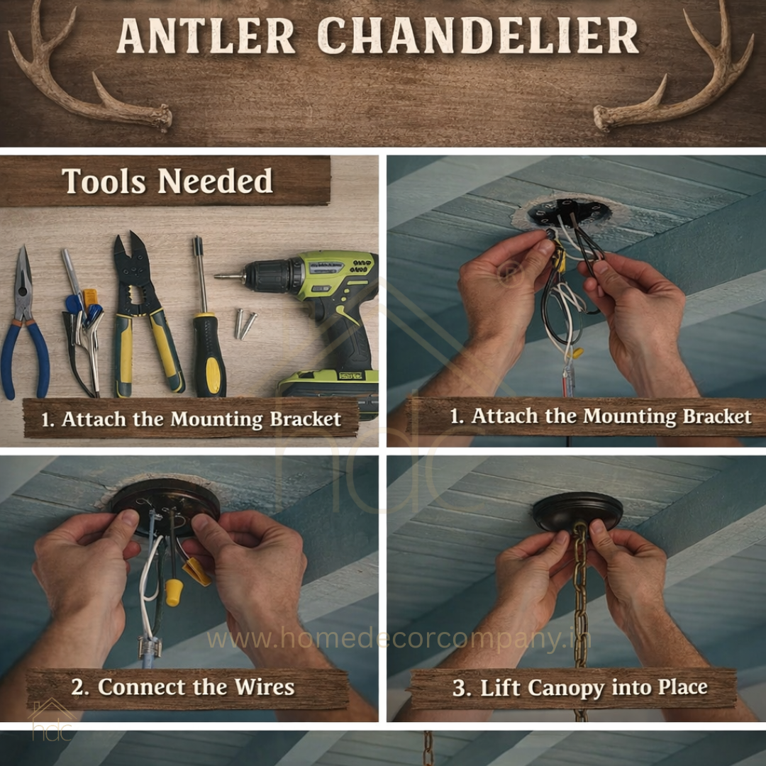 Hdc Handcrafted Antler Style Chandelier Rustic Luxury Horn Design Ceiling Light for Living Room, Dining & Villa Interiors