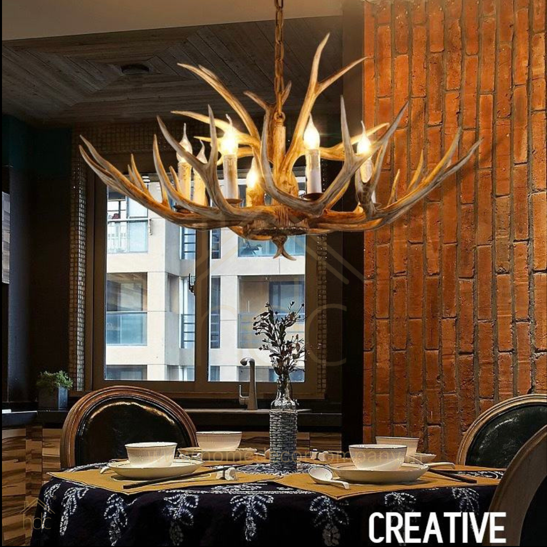 Hdc Handcrafted Antler Style Chandelier Rustic Luxury Horn Design Ceiling Light for Living Room, Dining & Villa Interiors