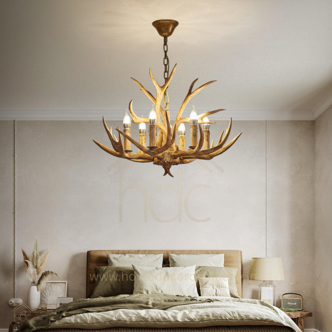 Hdc Handcrafted Antler Style Chandelier Rustic Luxury Horn Design Ceiling Light for Living Room, Dining & Villa Interiors
