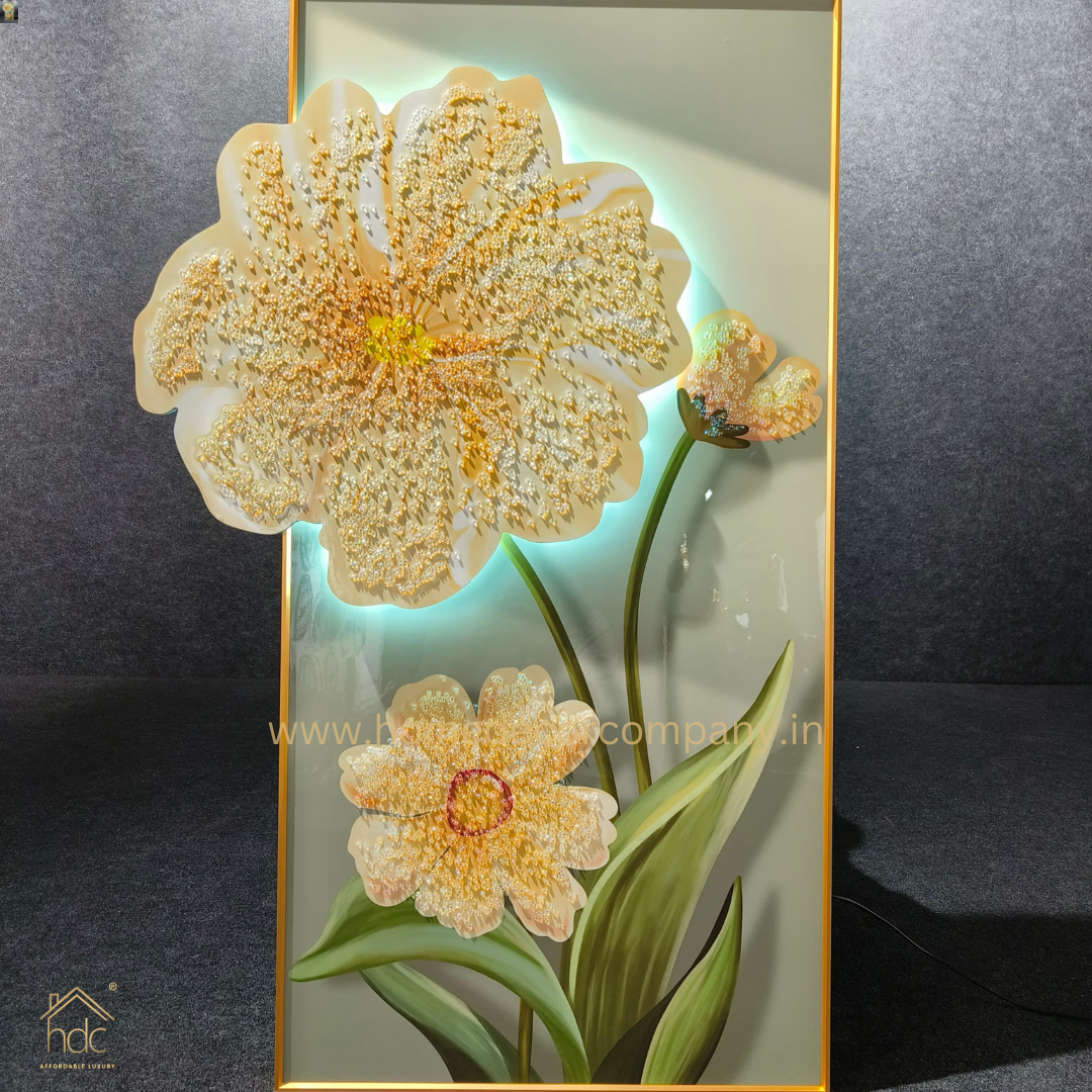 Hdc Modern Art Wall Painting Of Sunflower Diamond Crystal Porcelain Painting Wall Art Modern Simple Living Room Sofa Background Mural Painting Home Decor(24*48 IN)