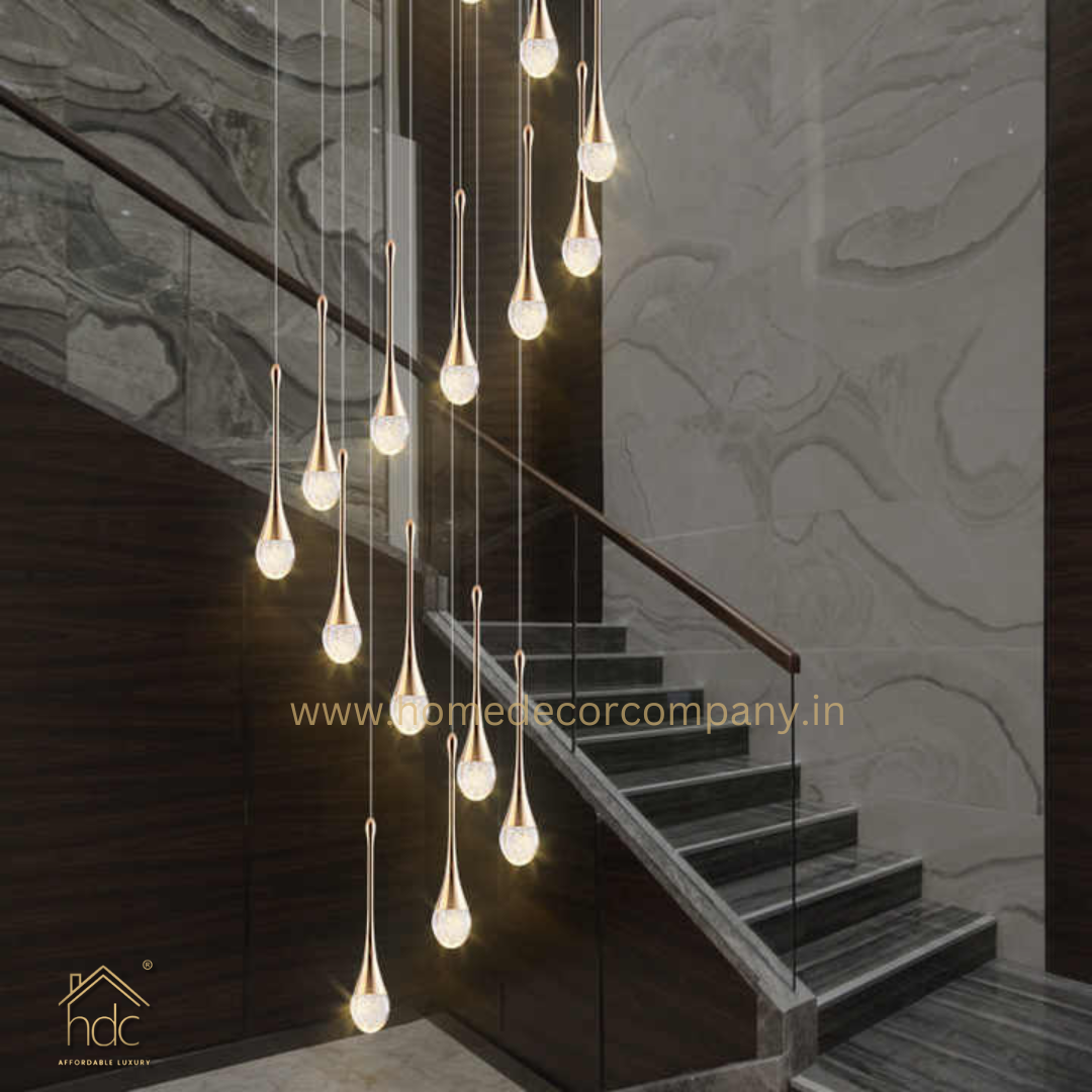HDC 18 Lights LED Crystal Meteor Light Double Height Stair Chandelier
