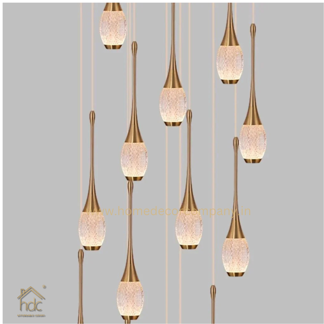 HDC 18 Lights LED Crystal Meteor Light Double Height Stair Chandelier