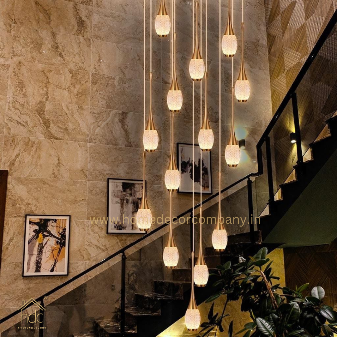 HDC 18 Lights LED Crystal Meteor Light Double Height Stair Chandelier