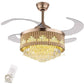 HDC Crystal Ceiling Fans with Lights Retractable Blades Remote Control Modern Luxury LED Chandelier Fan 3 Speeds 3 Color Changes Lighting Fixtures