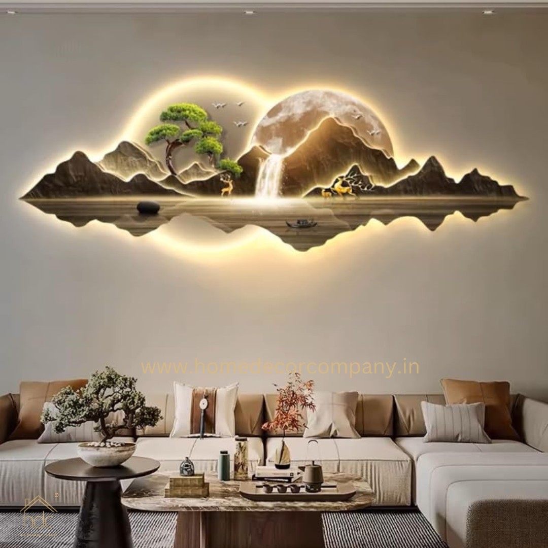 Hdc Modern 3D Wall Art Crystal Glass Wall Art with LED Light & Beads/Pearl Work done on the Painting