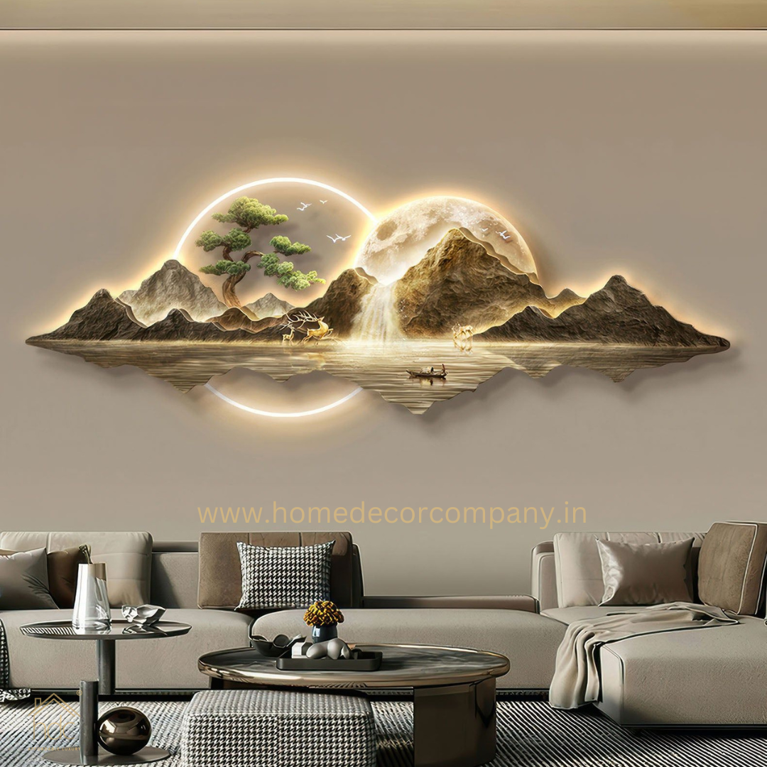 Hdc Modern 3D Wall Art Crystal Glass Wall Art with LED Light & Beads/Pearl Work done on the Painting