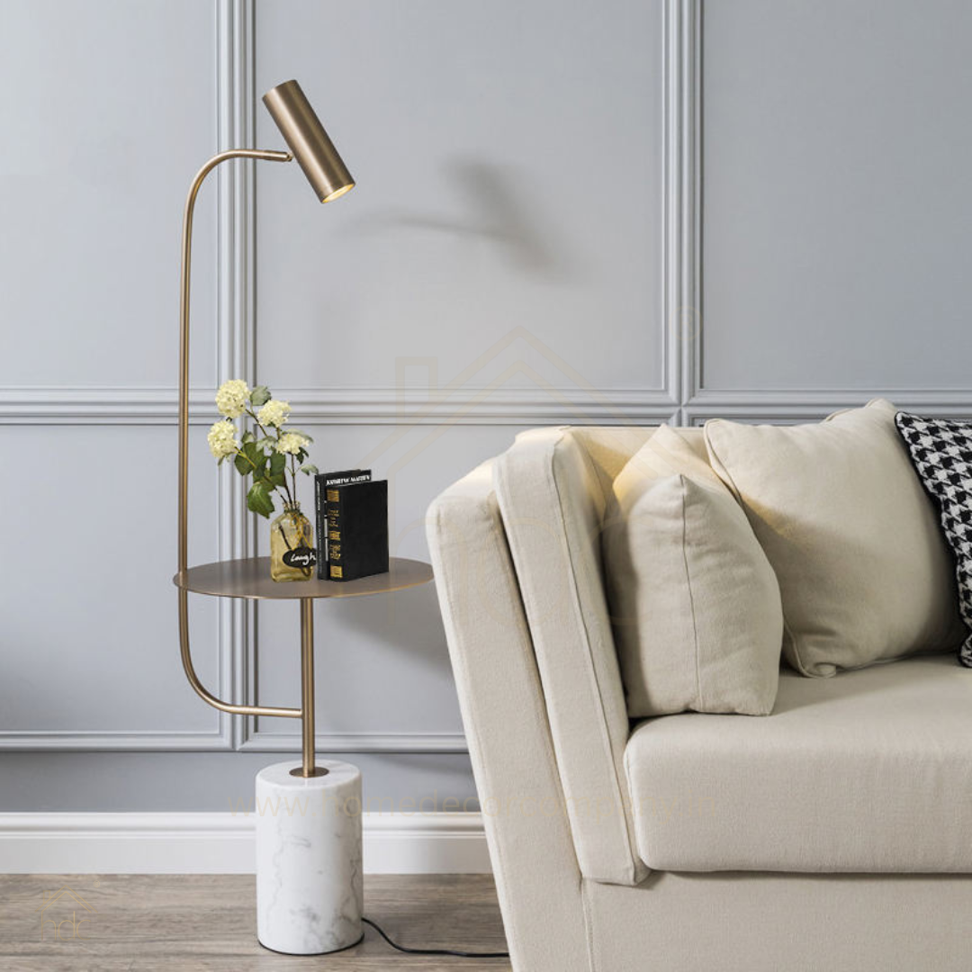 Hdc Modern Brass Lamp with Marble Base & Integrated Table Stylish Side Table Lamp for Living Room & Bedroom
