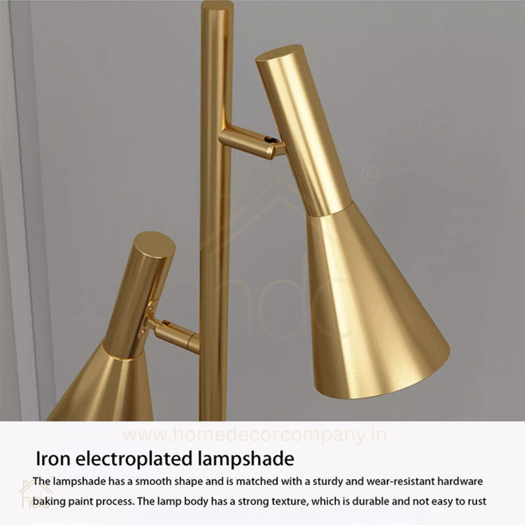 Hdc Luxury Twin-Head Brass Floor Lamp with Marble Base  Modern Designer Standing Lamp for Living Room & Bedroom