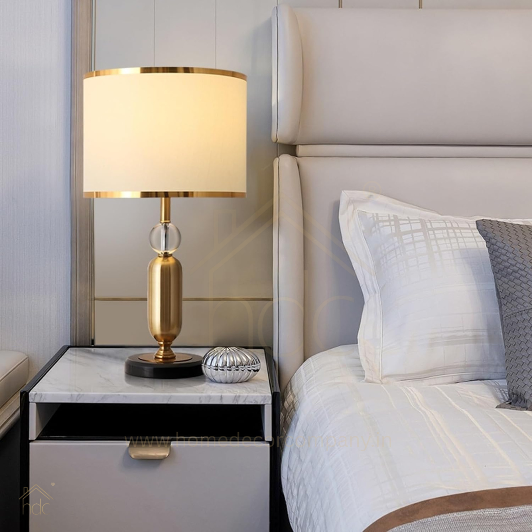 Hdc Luxury Gold Nightstand Lamp With High-quality Fabric Lampshade
