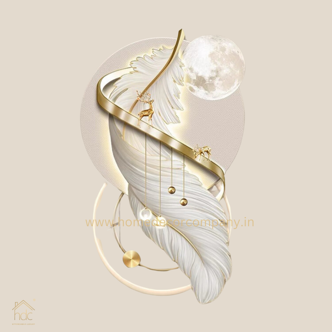 Hdc Modern Light Luxury Twisted Feather Landscape Crystal Porcelain Modern Glass Wall Painting with Led Home Decor for Living Room