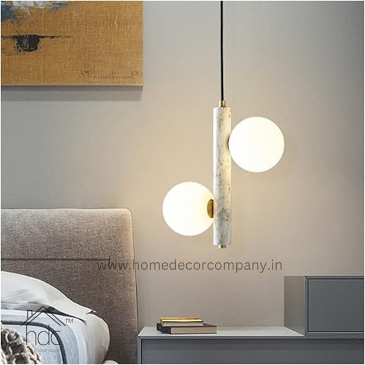 Hdc LED Modern 2 Lights Frosted Ball With Marble Pendant Lights For Living Room Bedroom
