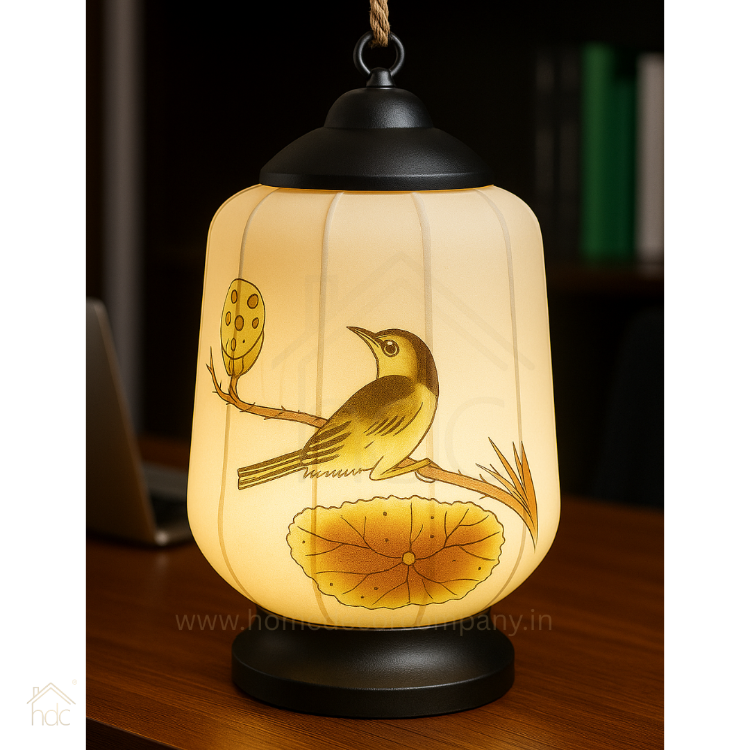 Hdc New Arrival Lantern Table Lamp Hand-painted Touch Retro Night Light Wood Linen Wireless Chinese Table Lamps