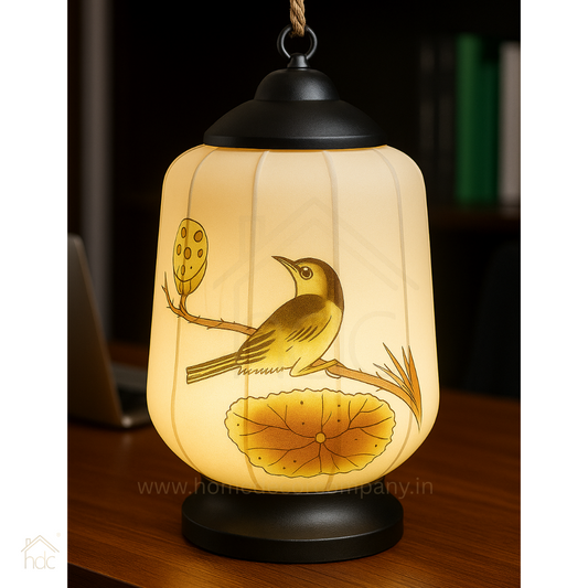Hdc New Arrival Lantern Table Lamp Hand-painted Touch Retro Night Light Wood Linen Wireless Chinese Table Lamps