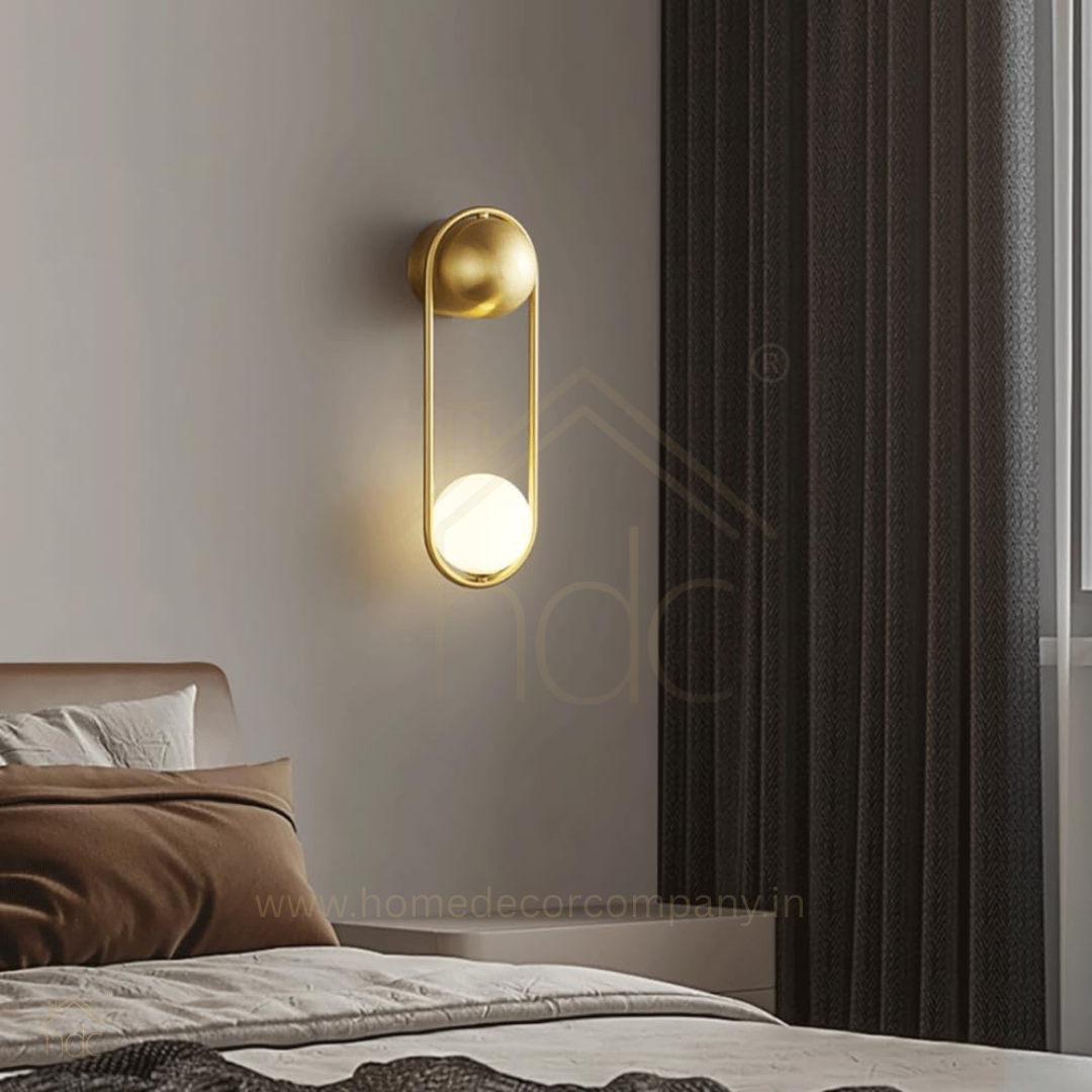 Hdc Modern Gold Oval Wall Light with Frosted Globe Minimalist LED Wall Sconce for Bedroom, Living Room, Hallway
