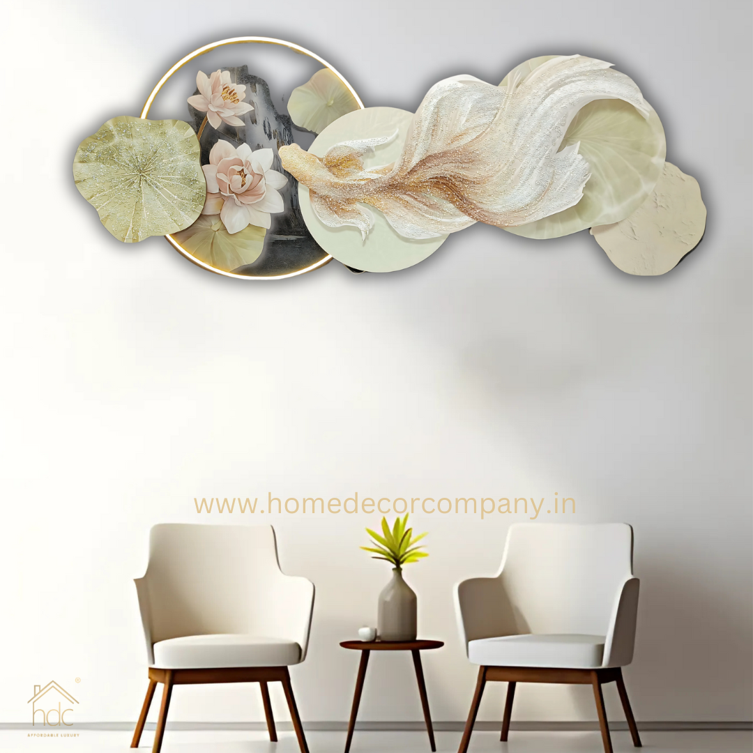 Hdc Modern Crystal Porcelain Paintings Of Lotus Leaf Wall Art Designer Home Decor Wall Art LED Light Painting