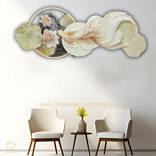 Hdc Modern Crystal Porcelain Paintings Of Lotus Leaf Wall Art Designer Home Decor Wall Art LED Light Painting