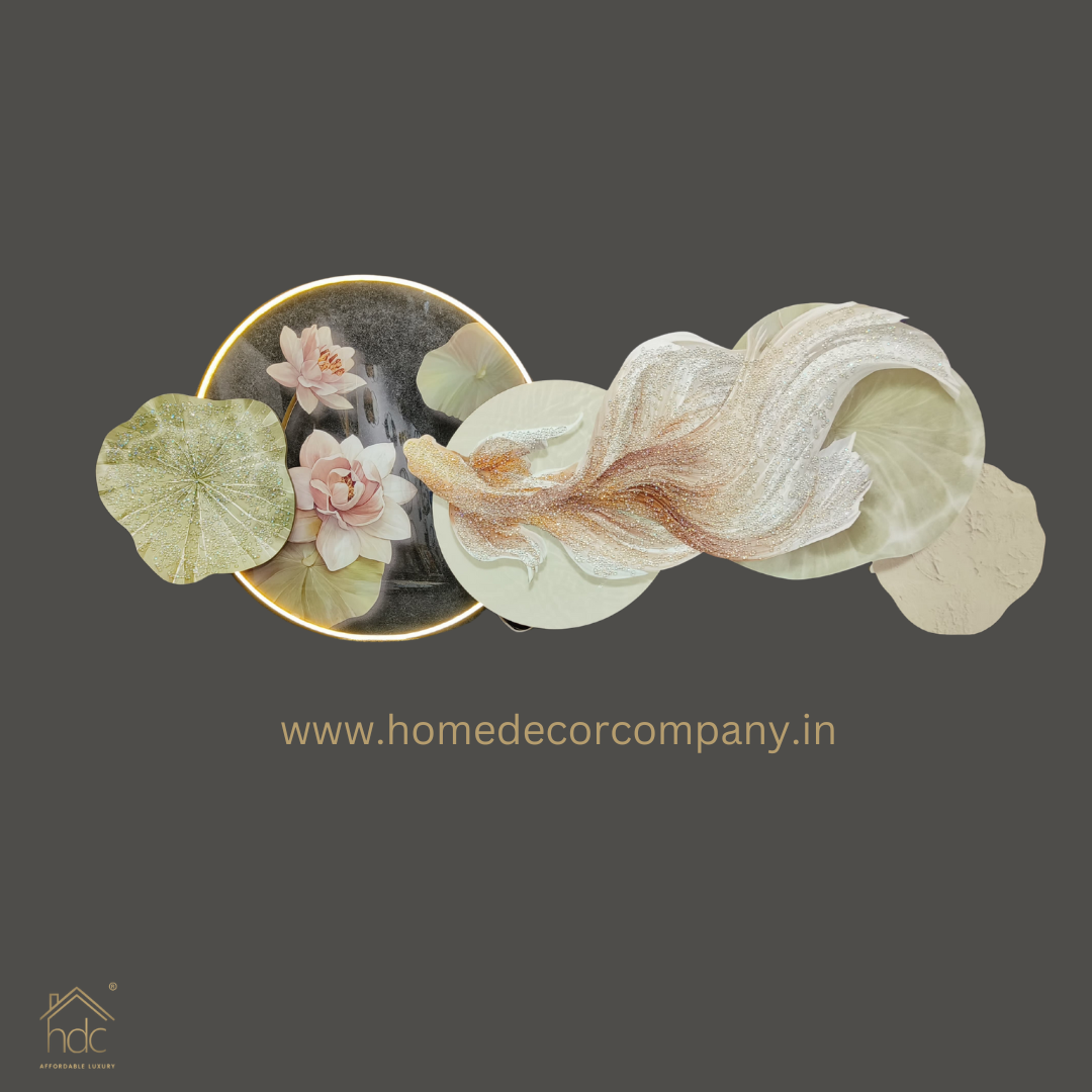 Hdc Modern Crystal Porcelain Paintings Of Lotus Leaf Wall Art Designer Home Decor Wall Art LED Light Painting
